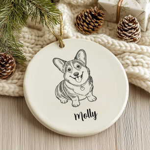 Décoration En Céramique Noël Chien Corgi Personnalisé