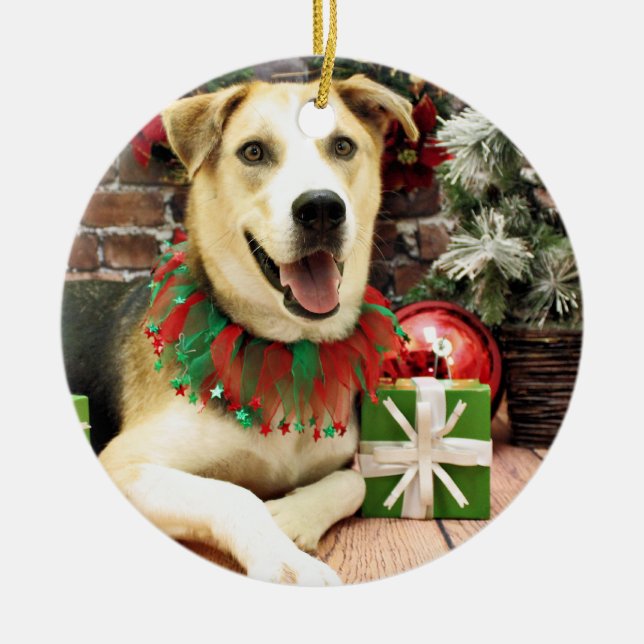 Décoration En Céramique Noël - chien de traîneau sibérien X - Harley (Devant)