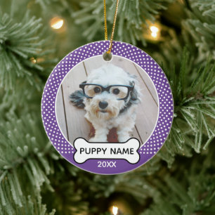 Décoration En Céramique Noël Chien Photo à pois Violet