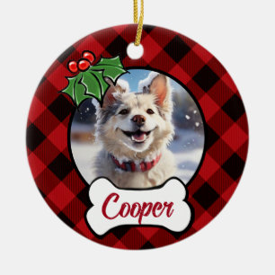 Décoration En Céramique Noël classique Red Plaid Holly baies feuilles