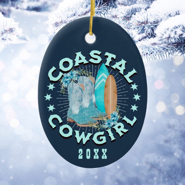 Décoration En Céramique Noël Coastal Personnalisé (Personalized Coastal Cowgirl Christmas Ceramic Ornament
)