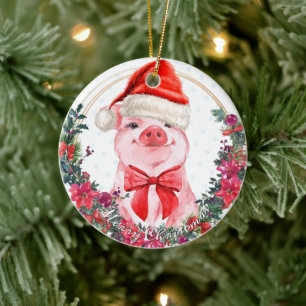 Décoration En Céramique Noël Cochon mignon Piglet Wreath Premier Noël
