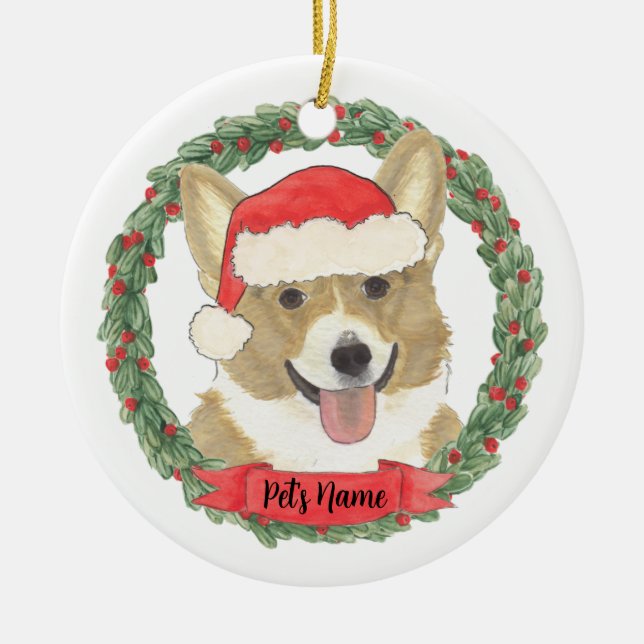 Décoration En Céramique Noël Corgi Faon Personnalisé (Devant)