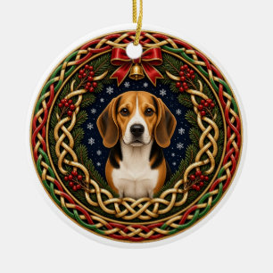 Décoration En Céramique Noël Couronne Celtique Beagle