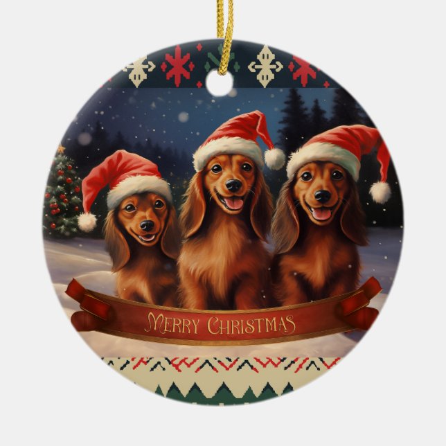 Décoration En Céramique Noël Dachshund (Devant)