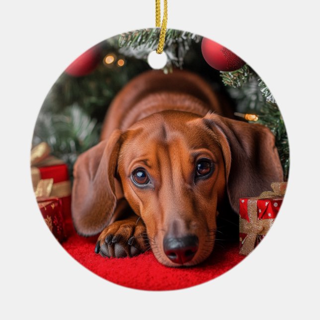 Décoration En Céramique Noël Dachshund (Devant)