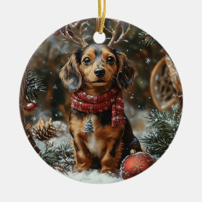 Décoration En Céramique Noël Dachshund (Devant)