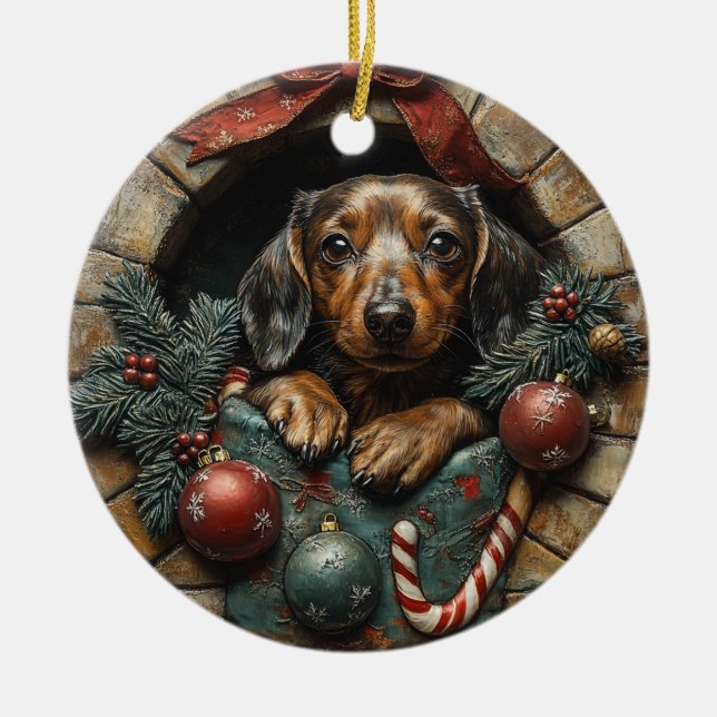 Décoration En Céramique Noël Dachshund (Devant)