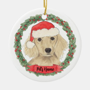 Décoration En Céramique Noël Dachshund à poil long crème personnalisé
