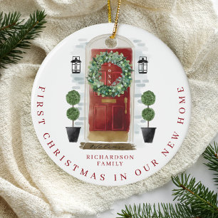 Décoration En Céramique Noël Dans Nouveau Accueil Aquarelle Porte Rouge Wr