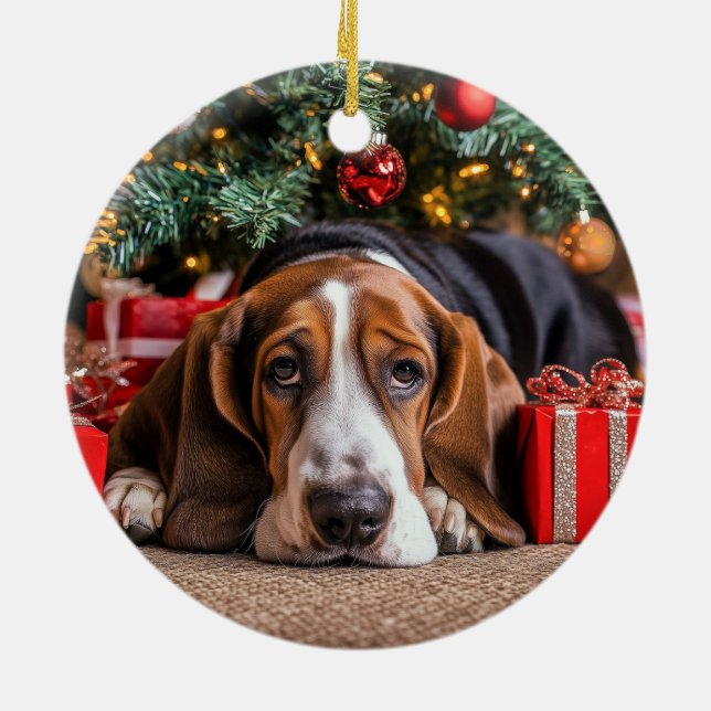 Décoration En Céramique Noël de Basset Hound (Dos)