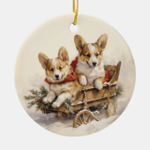 Décoration En Céramique Noël de Corgi vintage