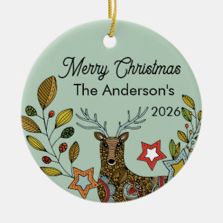Décoration En Céramique Noël de famille fantaisiste | Cerfs & Étoiles