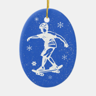 Décoration En Céramique Noël de flocon de neige de garçon de patineur