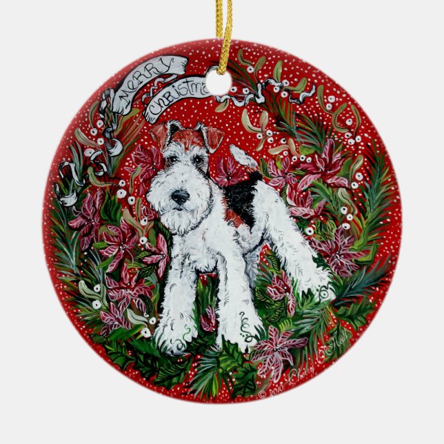 Décoration En Céramique Noël de Fox Terrier (Devant)