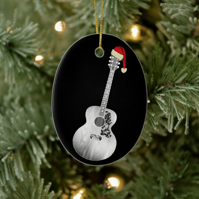 Décoration En Céramique Noël de guitare acoustique noir et blanc (Arbre)