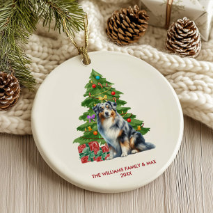 Décoration En Céramique Noël de la famille des chiens bergers australiens
