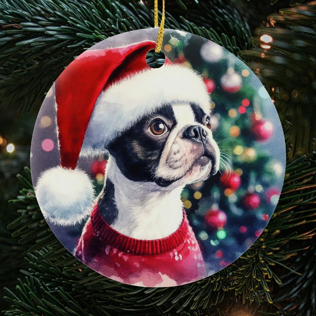 Décoration En Céramique Noël de l'Aquarelle Cute Boston Terrier (Créateur téléchargé)