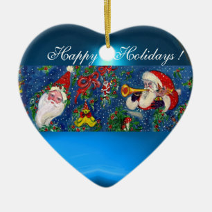 DÉCORATION EN CÉRAMIQUE NOËL DE NUIT PÈRE NOËL BUGLER BLEU HEART