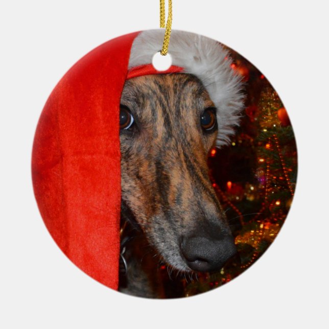 Décoration En Céramique Noël de Père Noël de Lurcher de lévrier (Devant)