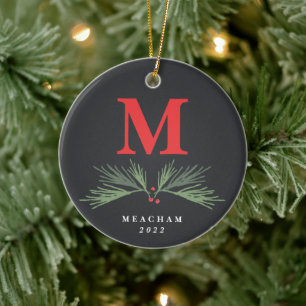 Décoration En Céramique Noël de photo de monogramme de pin rustique