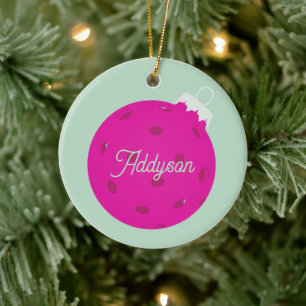 Décoration En Céramique Noël de Pickleball Rose Menthe Personnalisé