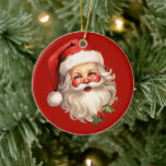 Décoration En Céramique Noël de style rétro Holly Jolly Santa Claus<br><div class="desc">Un ornement avec une joyeuse illustration d'un Père Noël de style vintage avec des joues rouges roses. portant son chapeau de Père Noël rouge classique et son grand ours blanc. Un spring de saint ajoute à l'esprit festif de fête de ce design.</div>