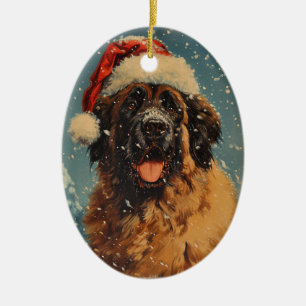 Décoration En Céramique Noël des chiens de Leonberger