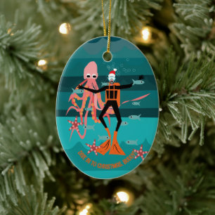 Décoration En Céramique Noël des plongeurs sous-marins