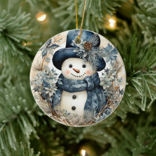 Décoration En Céramique Noël du Casquette bleu Snowman