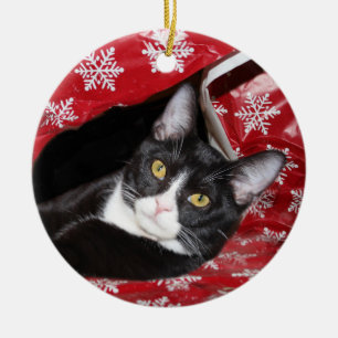 Décoration En Céramique Noël du chat de Tuxedo