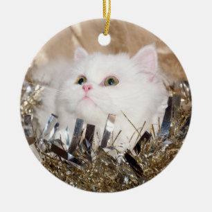Décoration En Céramique Noël du chat perse blanc