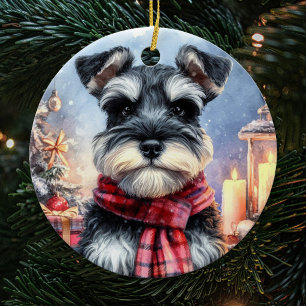 Décoration En Céramique Noël du chien Schnauzer Miniature mignonne