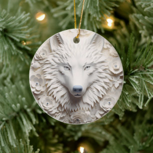 Décoration En Céramique Noël du loup blanc 3D