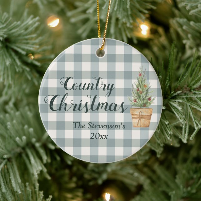 Décoration En Céramique "Noël du pays" Nom du script Green Plaid (Arbre)
