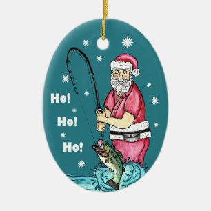 Décoration En Céramique Noël du père noël de pêche au bar