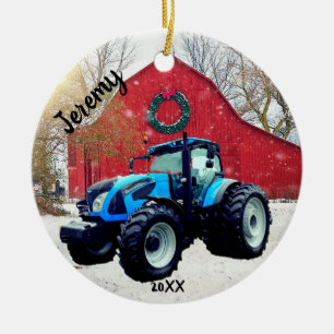 Décoration En Céramique Noël du Tracteur bleu moderne