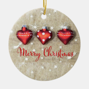 Décoration En Céramique Noël en forme de coeur rouge et blanc