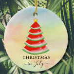 Décoration En Céramique Noël en juillet Watermelon<br><div class="desc">Cet ornement de Noël amusant en juillet est décoré d'une pastèque rouge sur un arrière - plan coloré. Parce que nous créons notre oeuvre,  vous ne trouverez pas cette image exacte d'autres designers. Aquarelle originale © Michele Davies.</div>