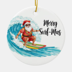 Décoration En Céramique Noël en surf à Hawaï Santa tropical des Fêtes
