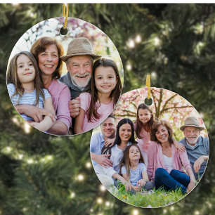 Décoration En Céramique Noël Famille Double Face Deux Photos Personnalisée