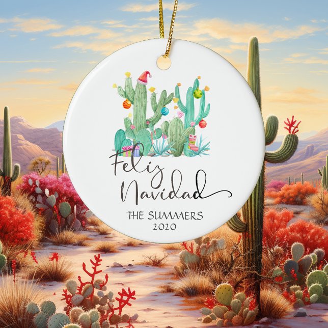 Décoration En Céramique Noël Feliz Navidad Cactus Aquarelle Personnalisée (Créateur téléchargé)