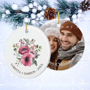 Décoration En Céramique Noël Floral Rose Personnalisé