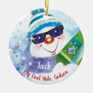 Décoration En Céramique Noël frais, filleul, bonhomme de neige aux