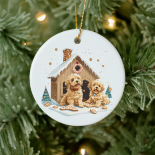 Décoration En Céramique Noël Golden Retriever Dogs Gingerbread House