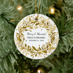 Décoration En Céramique Noël Golden Wreath Ornament Mariage Faveur