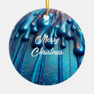 Décoration En Céramique Noël gouttes de liquide iridescent bleu