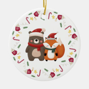 Décoration En Céramique Noël/Hiver Ourson et Renard Mignons