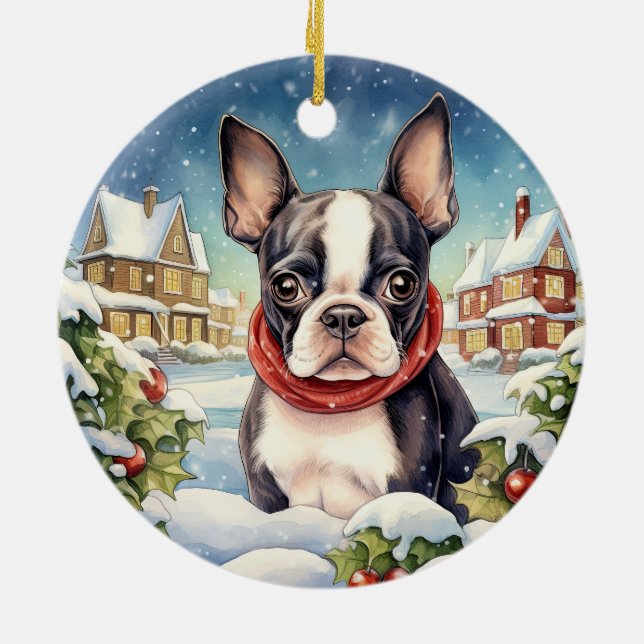 Décoration En Céramique Noël hivernal Boston Terrier (Dos)