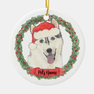 Décoration En Céramique Noël husky personnalisé